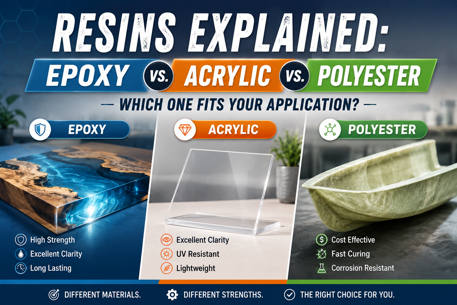 Resins Explained: Epoxy vs. Acrylic vs. Polyester — Which One Fits Your Application?
